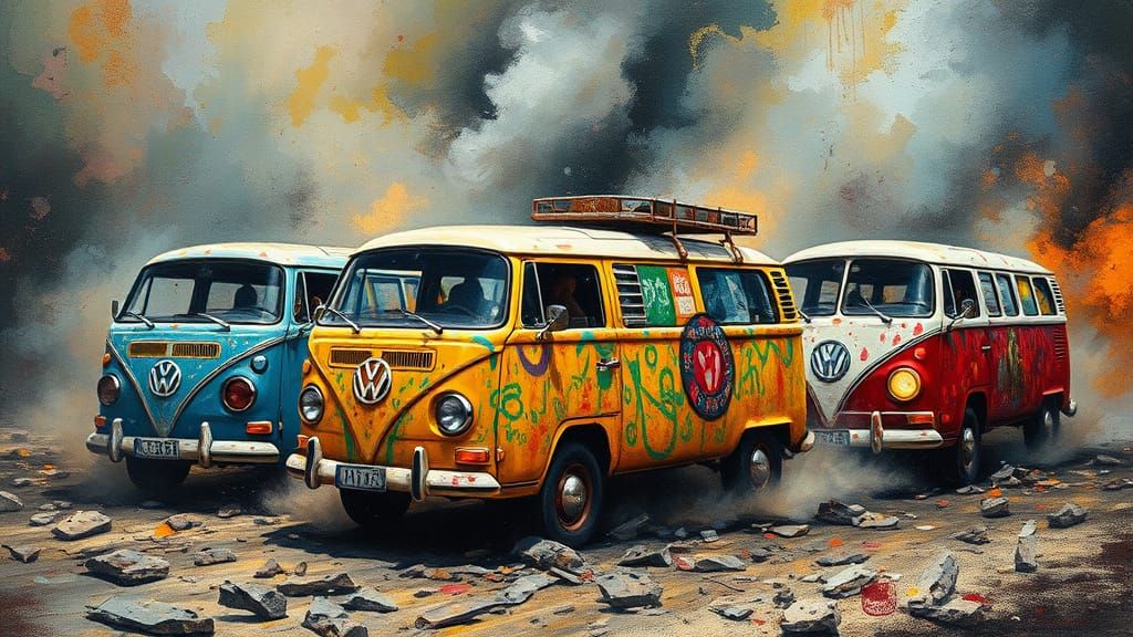 Hippie VW Van Race with Rotten Textures