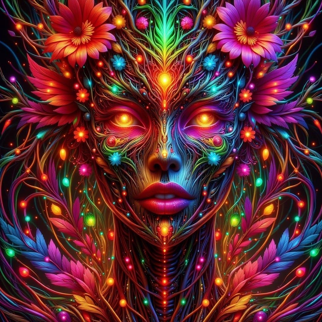 Colorful Hearts and Flowers in Neo-Flux Gothic Style