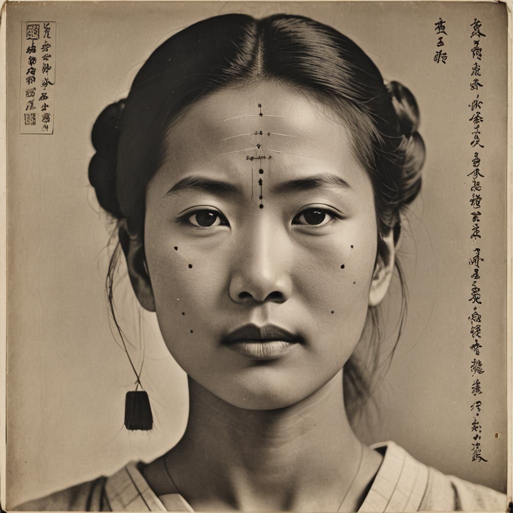 Acupuncture Treatment on Asian Woman: Historical Image