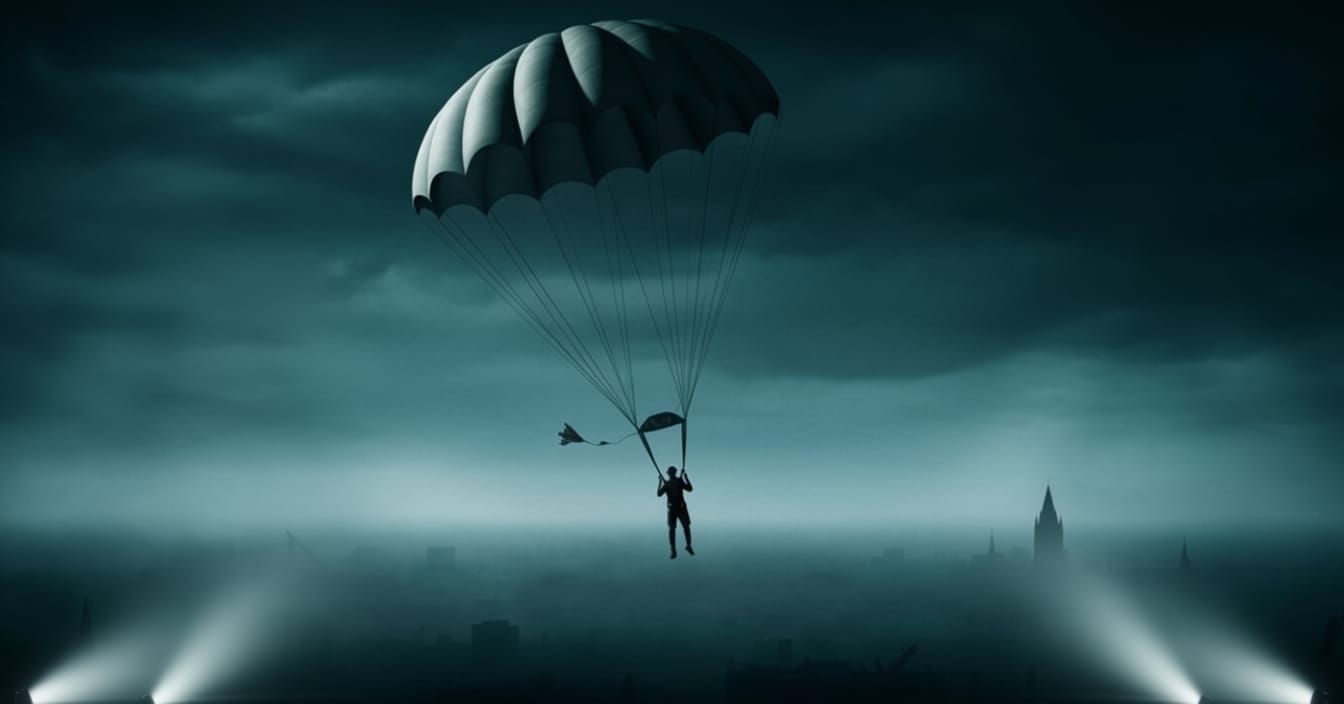 Searchlights Directed Downward on Dark Ground