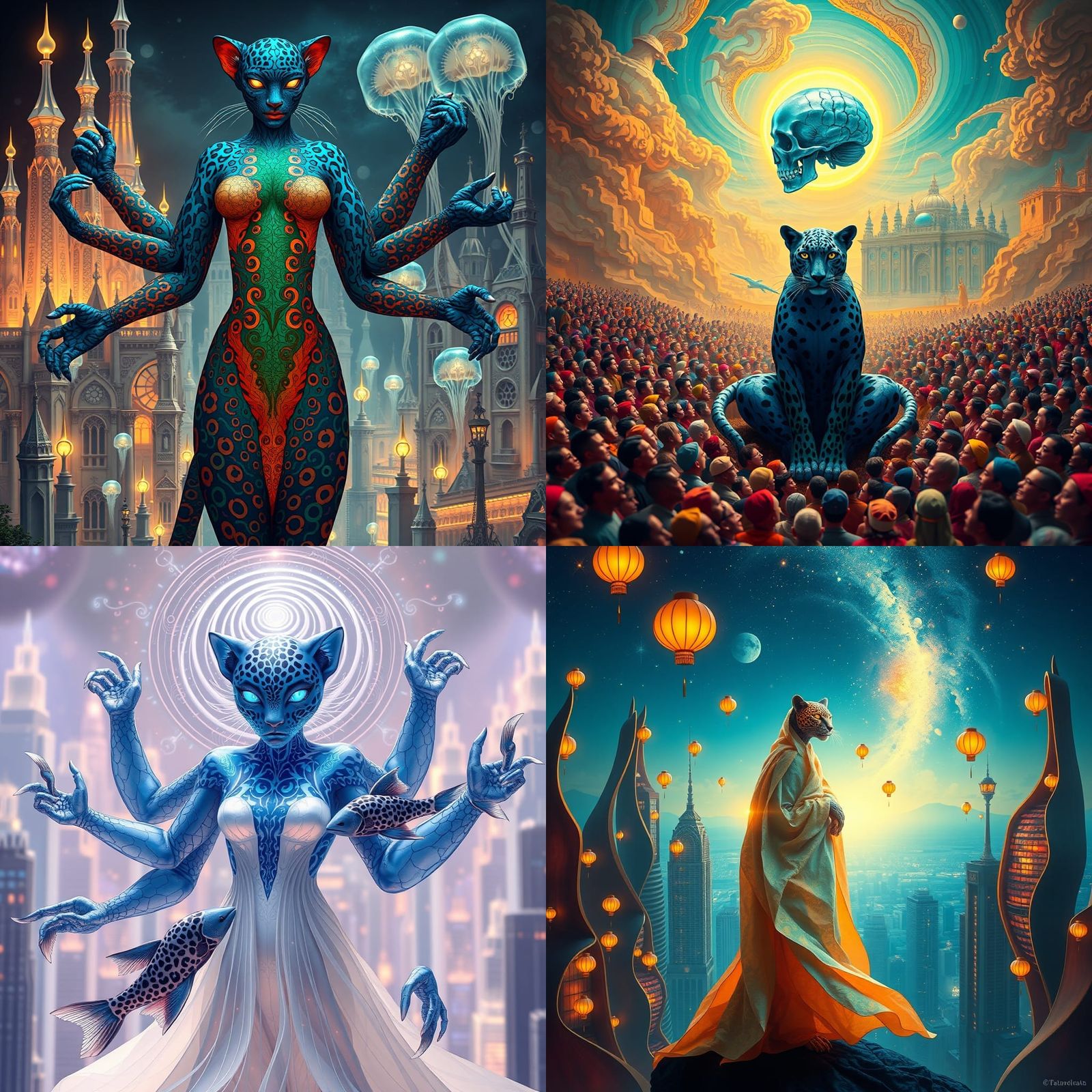 Surreal City of Leopard Gods in Rainbow Shadows