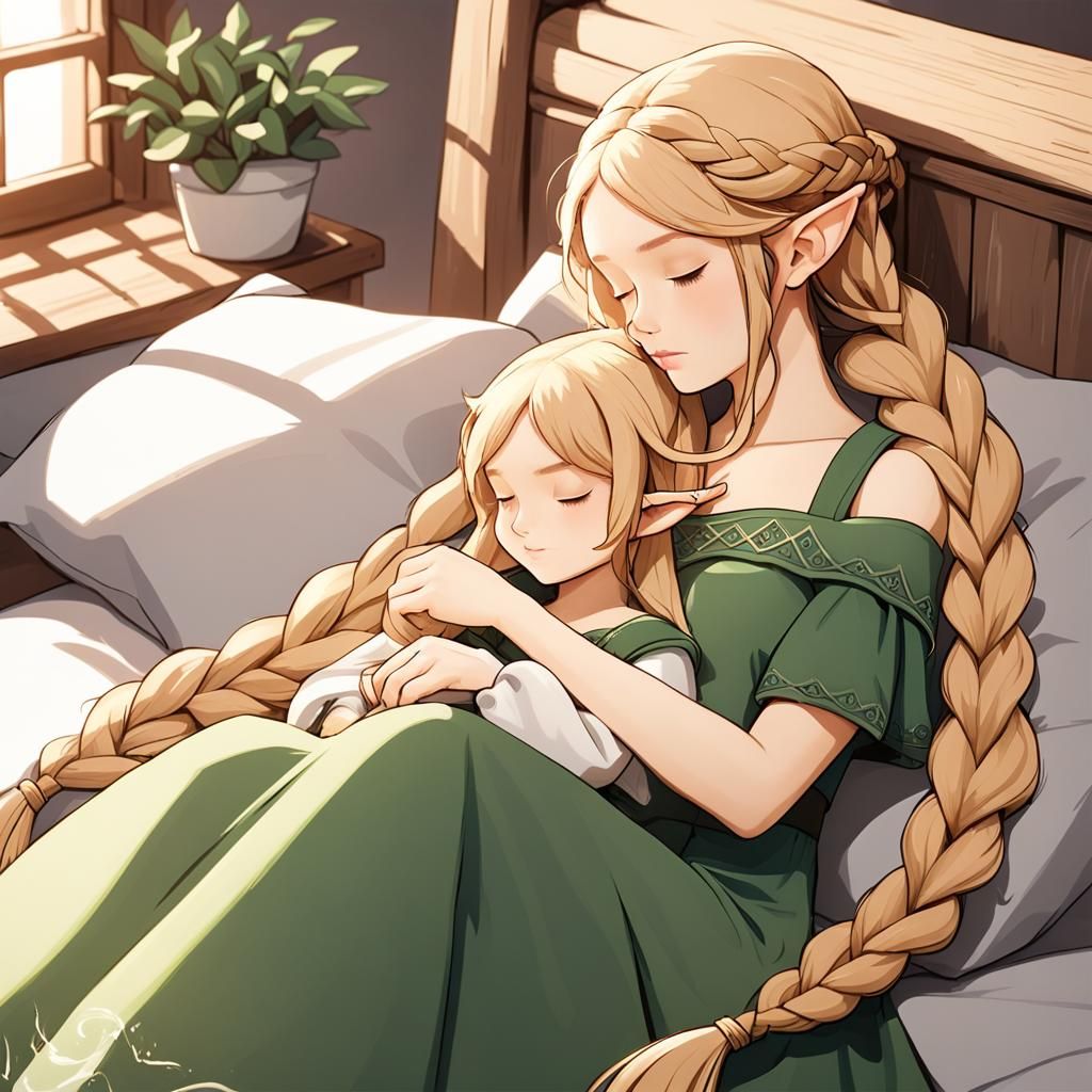 Elf mom is resting with her daughter.