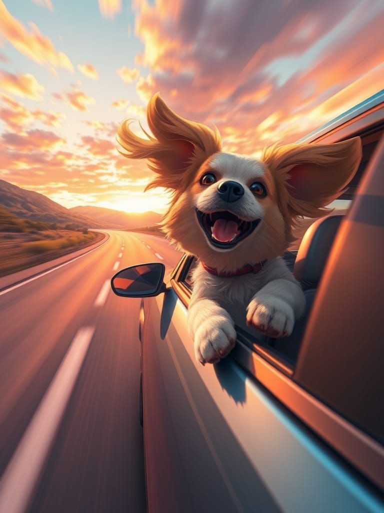Dog's Joyful Ride: 3D Anime Style Illustration
