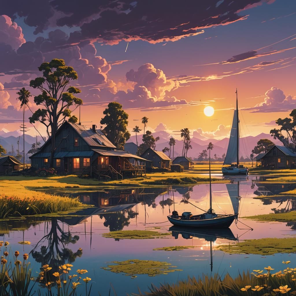 Biopunk Steampunk Sailboat on Hawaiian Lake