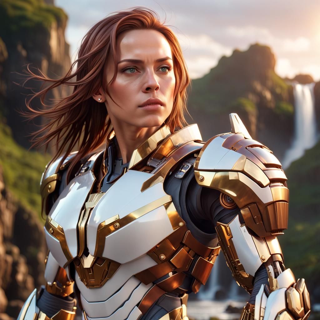 Muscular Android in Gleaming White Armor