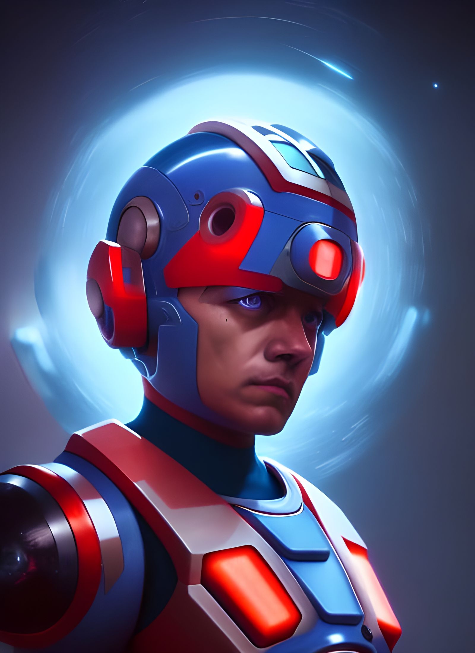 Mega Man Portrait in Sci-Fi Spacecore Style