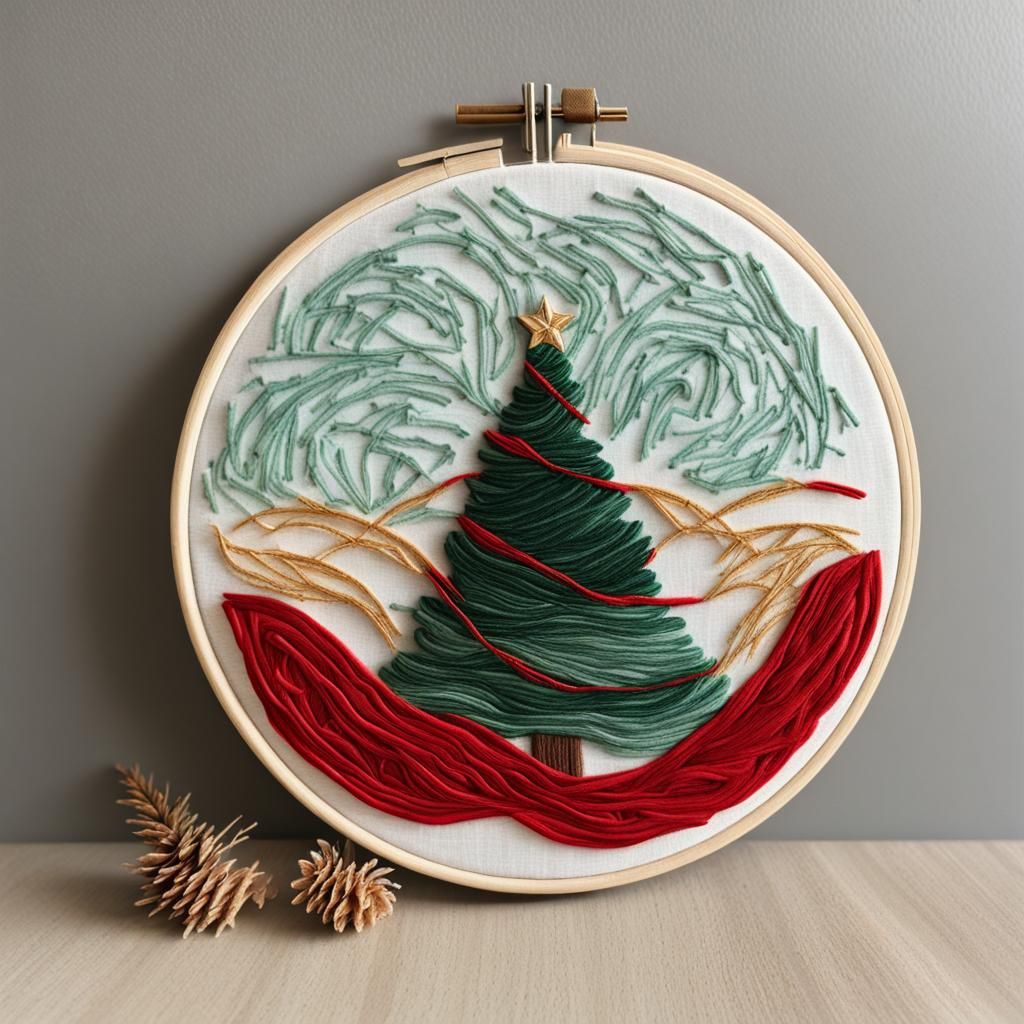 Abstract Christmas Tree Embroidery Hoop Art