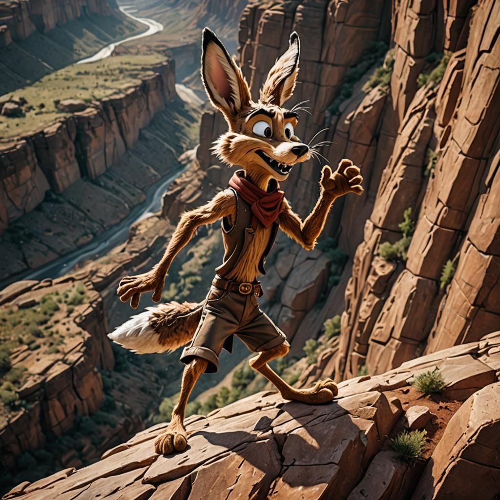 Hyperrealistic Wile E. Coyote Falling off Cliff