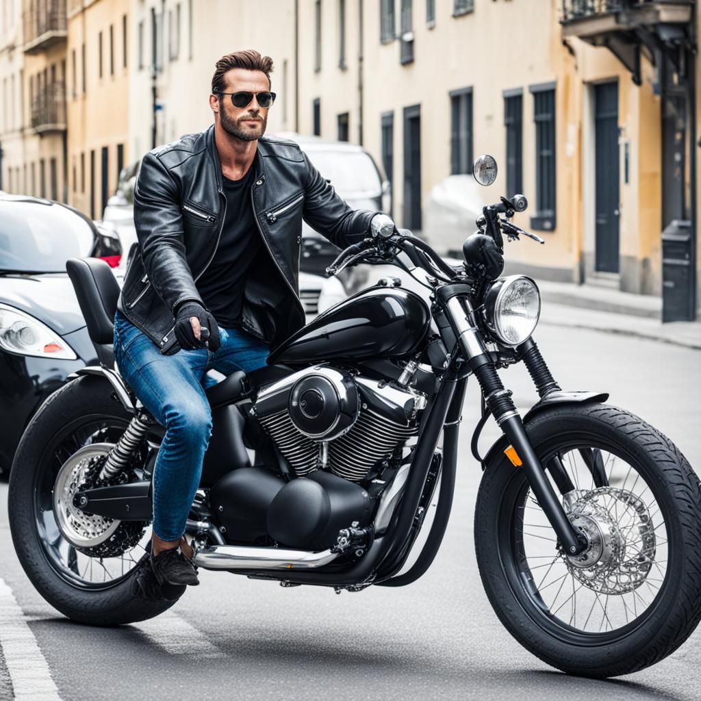 Attractive Biker on Motorcycle