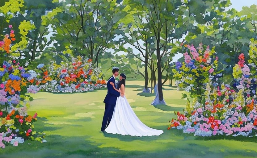 Impressionist Garden Wedding in Gouache Style