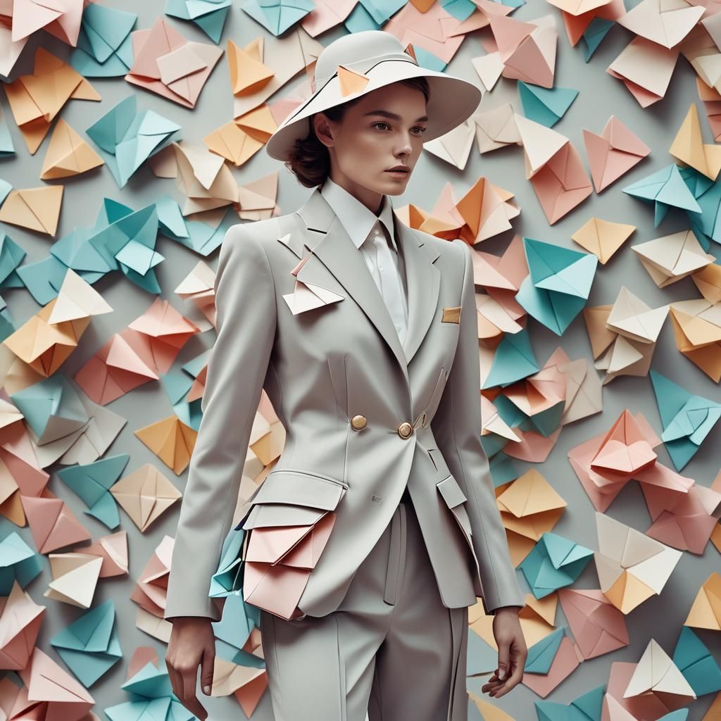 Hermes Suit with Origami Folds in Post-Modern Fashion