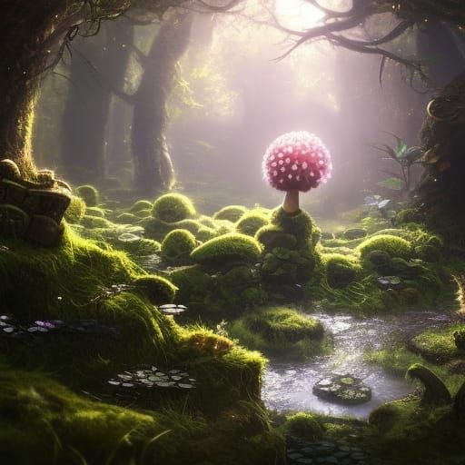 Enchanting Fairycore Forest Grove in Spring Sunlight