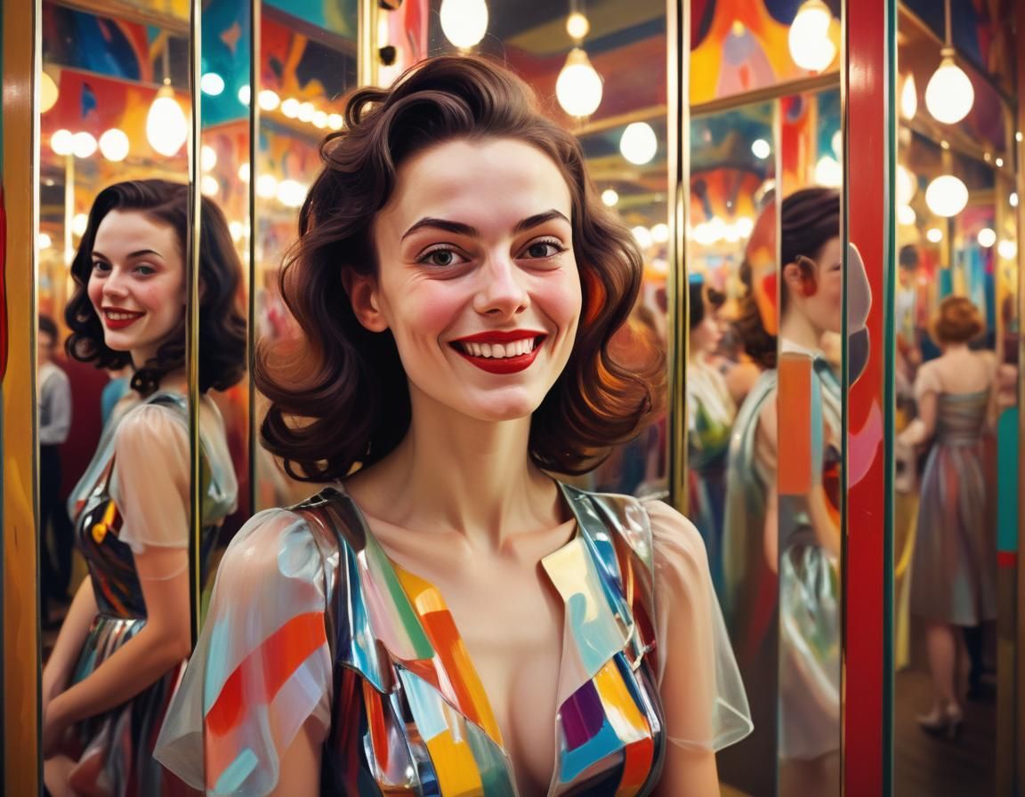 Woman in Hall of Mirrors, Expressionist Painting