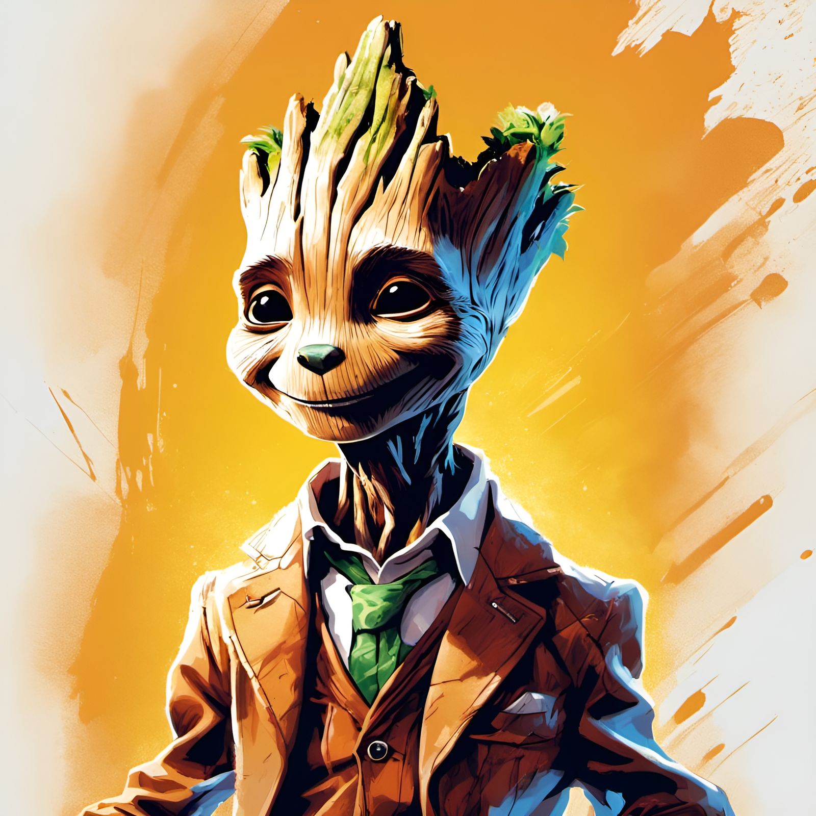 Groot as Newt Portrait in Comic Book Style