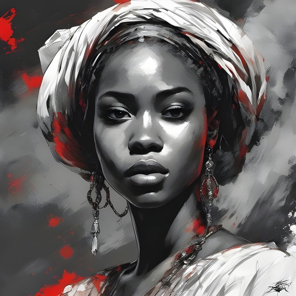 Melancholic Beauty: Nigerian Girl Portrait in Splash Art Sty...