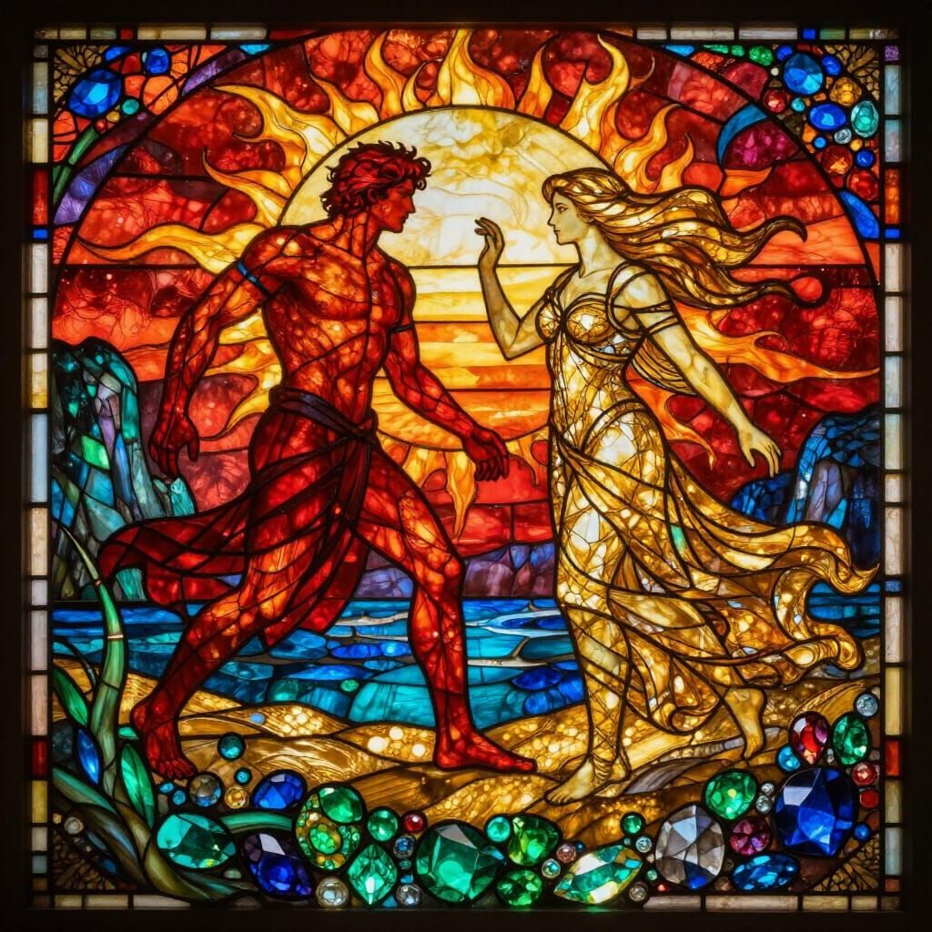 Stained Glass Alchemy: Fire and Wind Personified in Red and ...