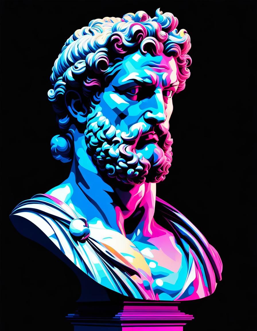 Hercules Glitch Art Bust in Vaporwave Style