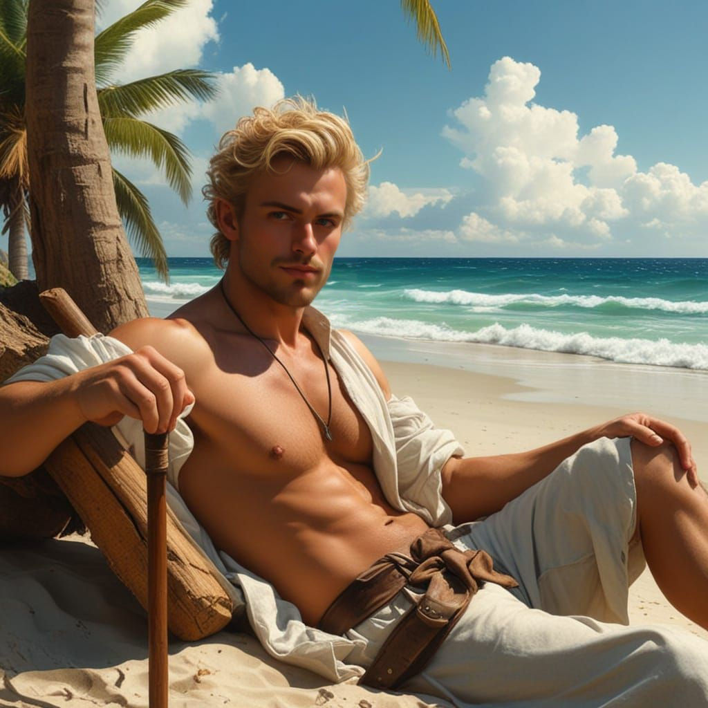 Gentleman on Exotic Island in Rococo Style
