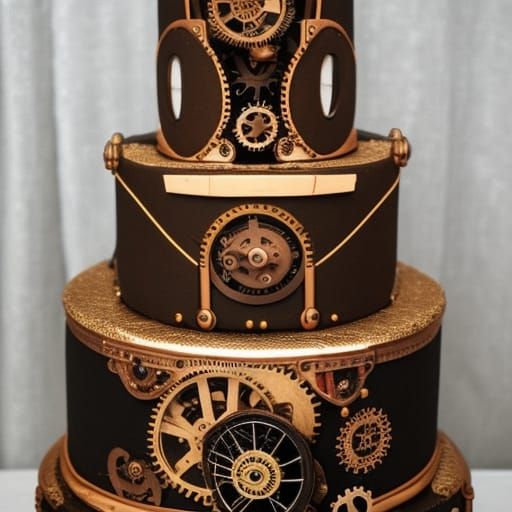 Steampunk Gothic Wedding Cake with Engine