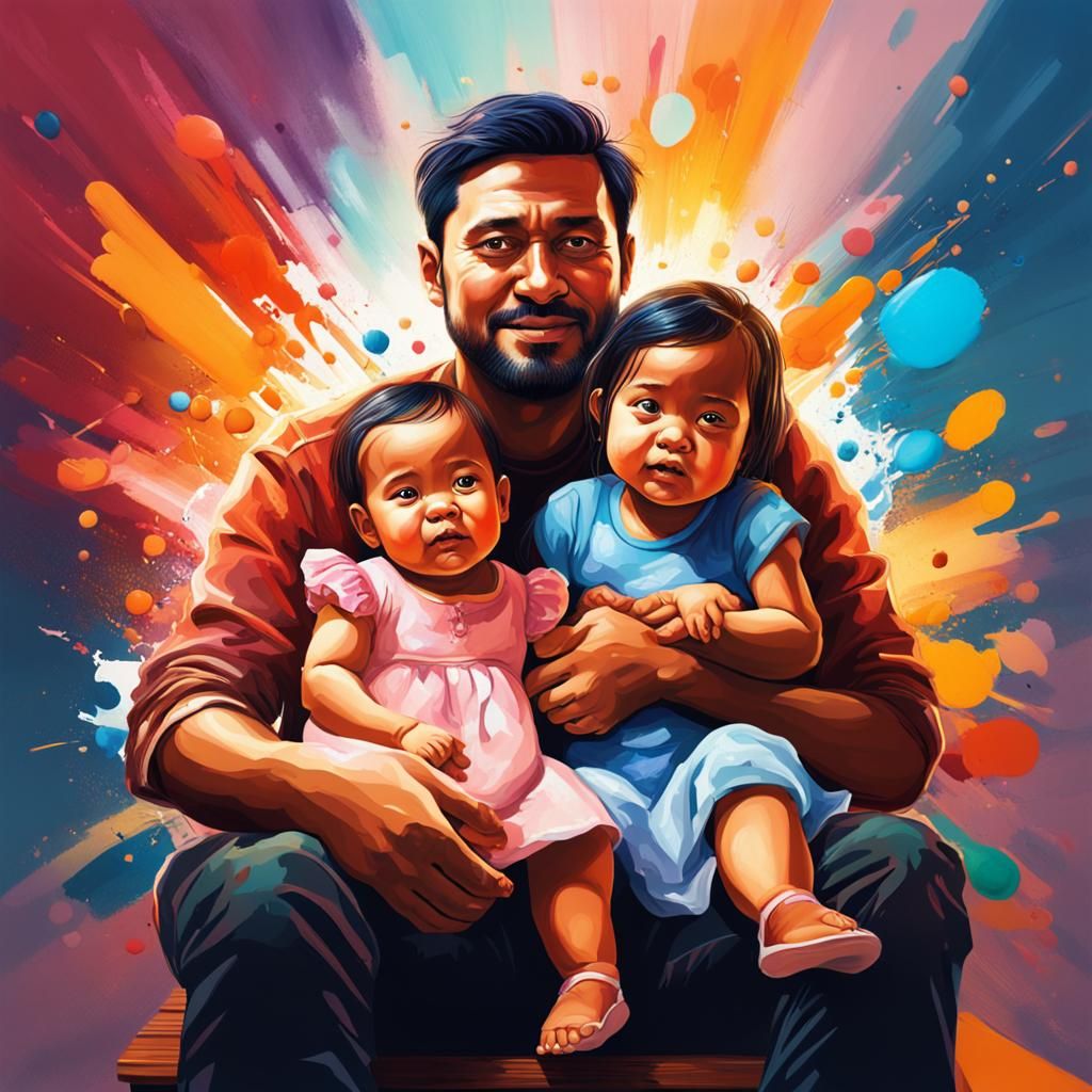 Hyperrealistic Family Portrait with Baby in Splash Art Style