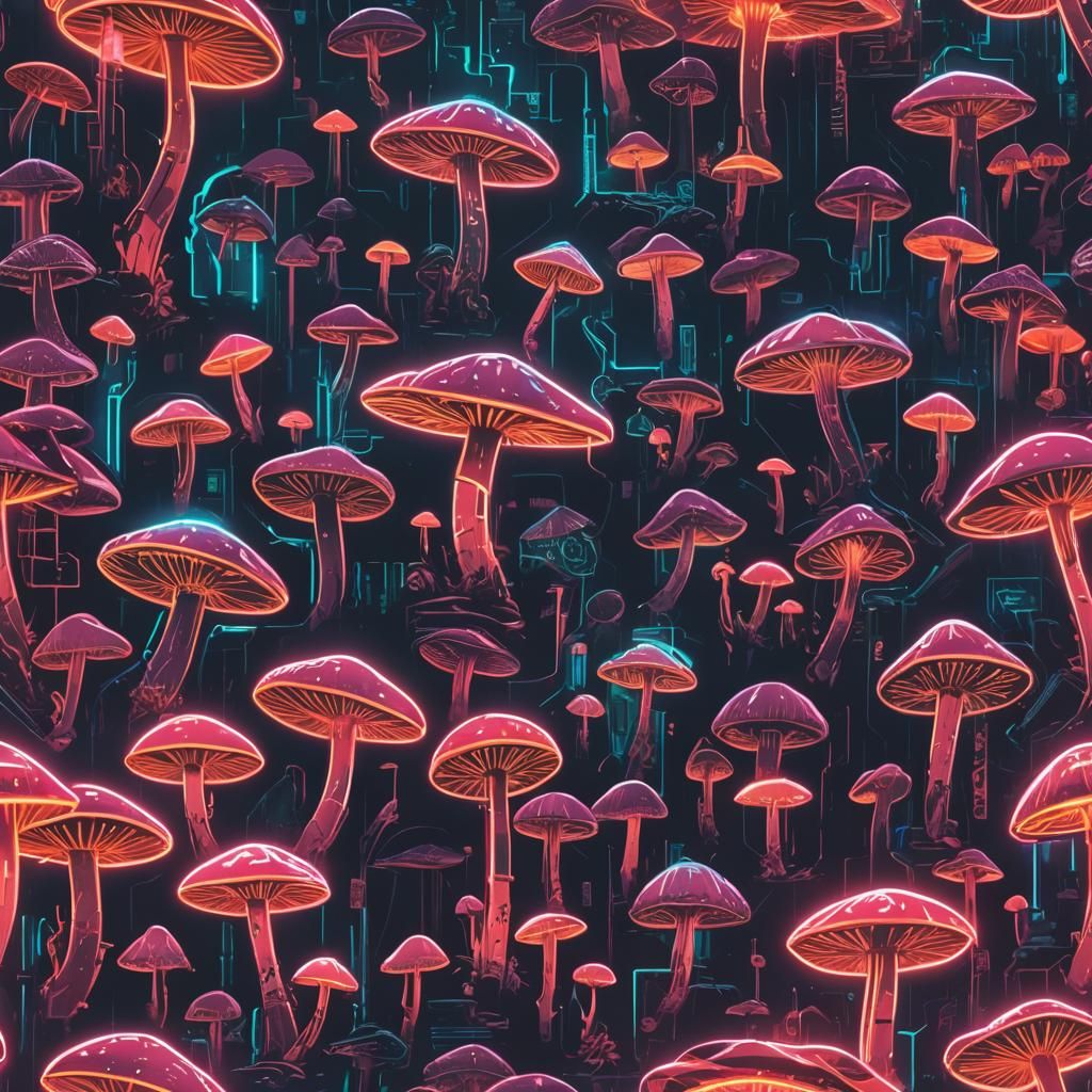 Mystical Mushroom of Power in Cyberpunk Style