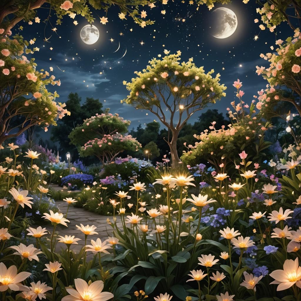Enchanting Celestial Garden with Glowing Flowers
