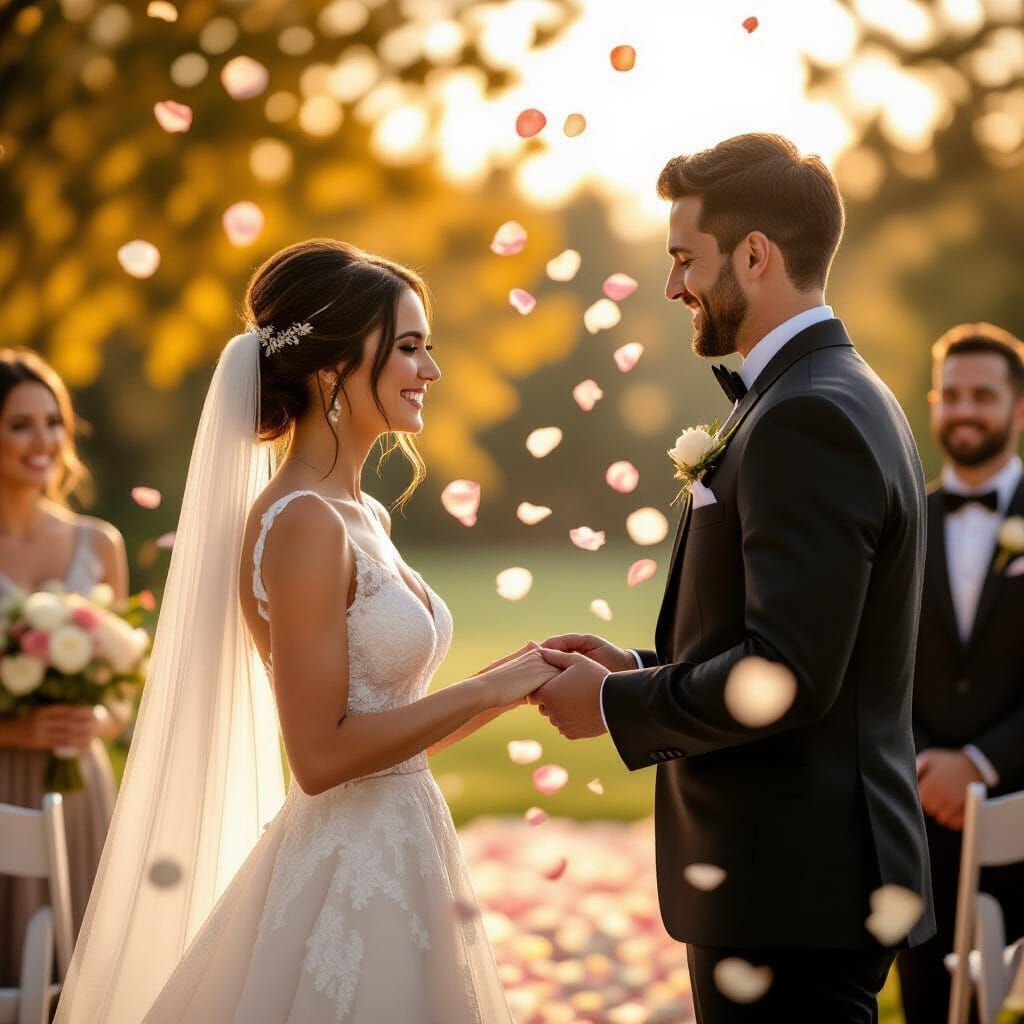 Joyful Couple Exchanging Vows in Golden Hour Wedding