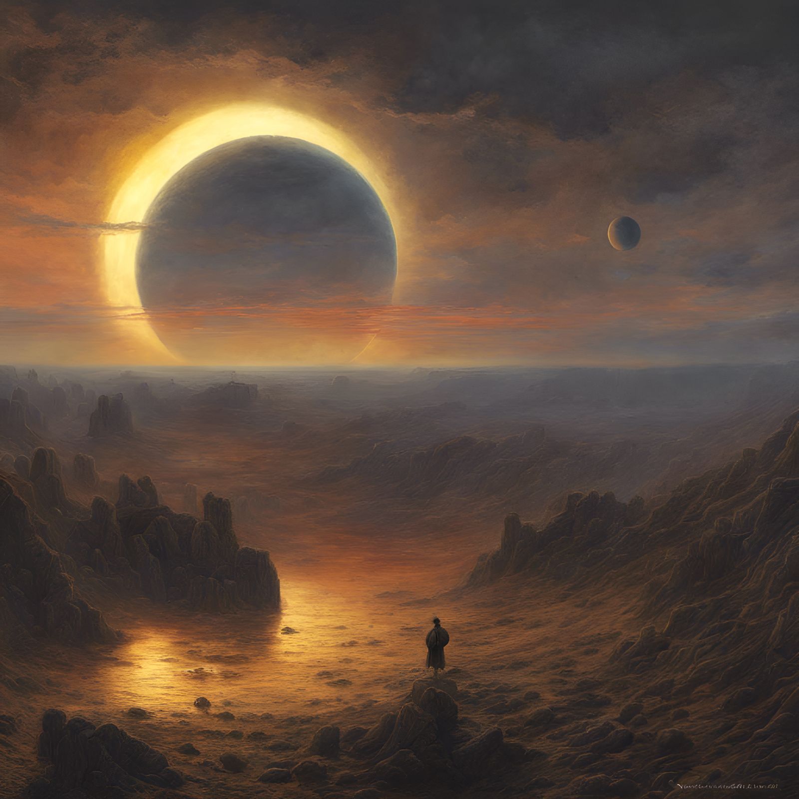 Solar Eclipse on Jupiter in Apocalyptic Charcoal Style