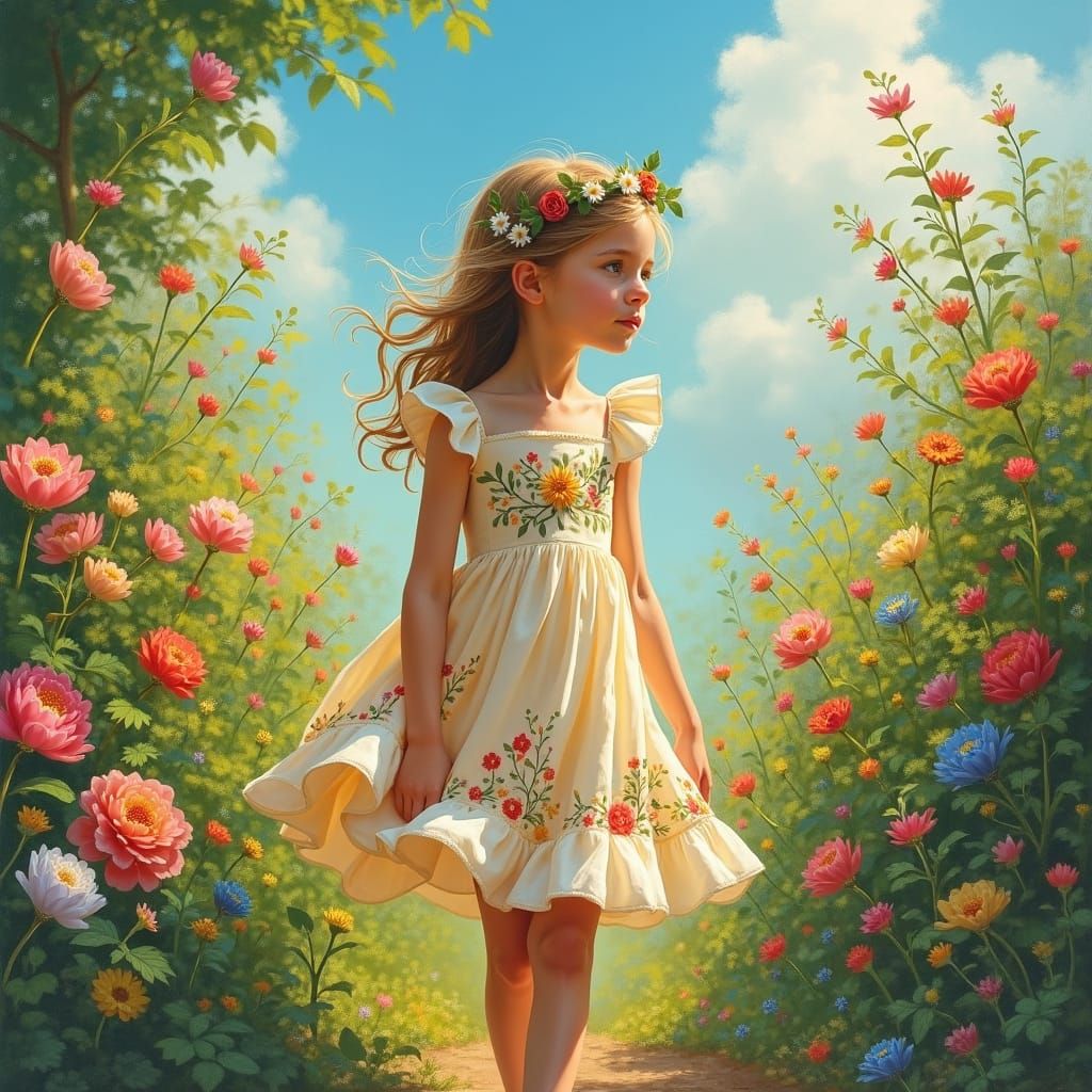 Girl in Garden: Impressionist Style