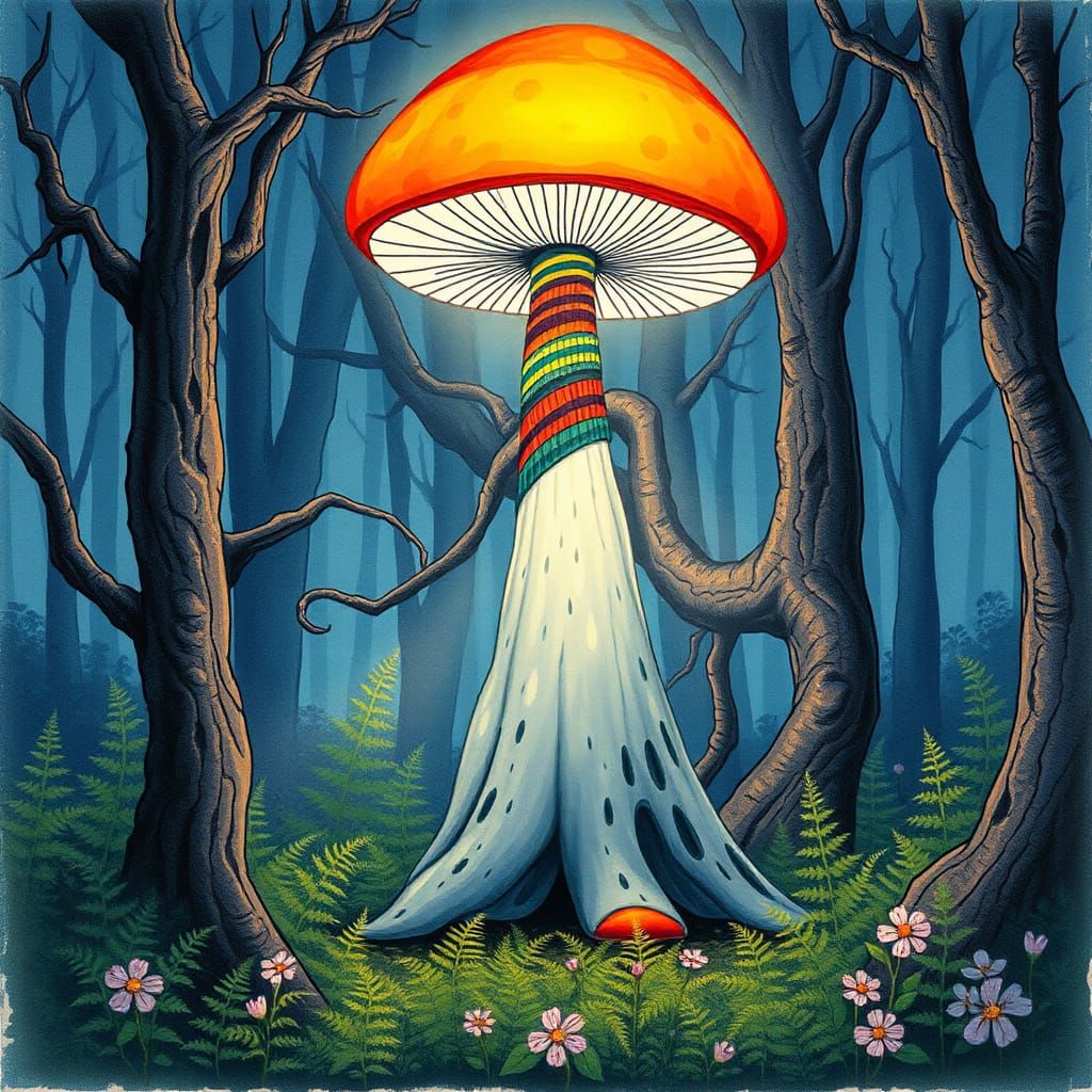 Mushroom Lamp Illustration in Charles Schulz Style