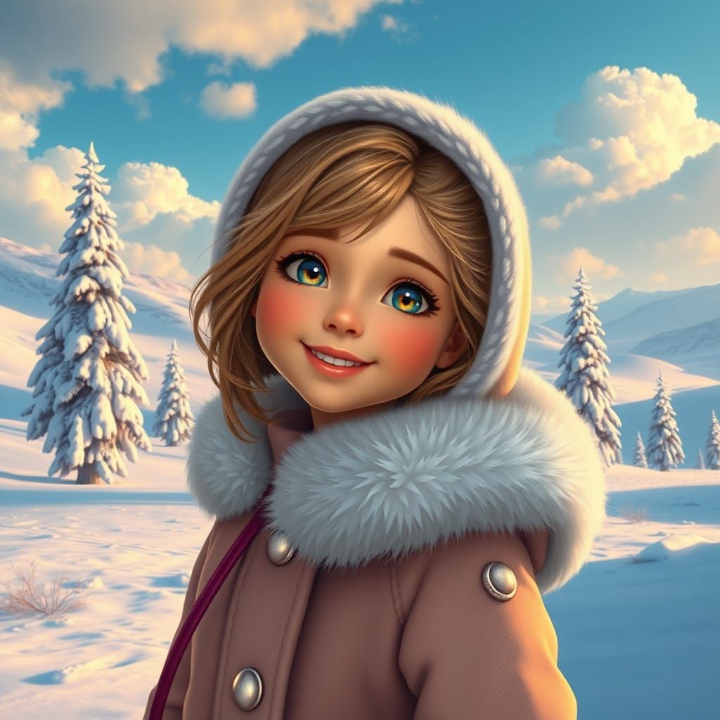 Mystical Girl in Snowy Winter Wonderland