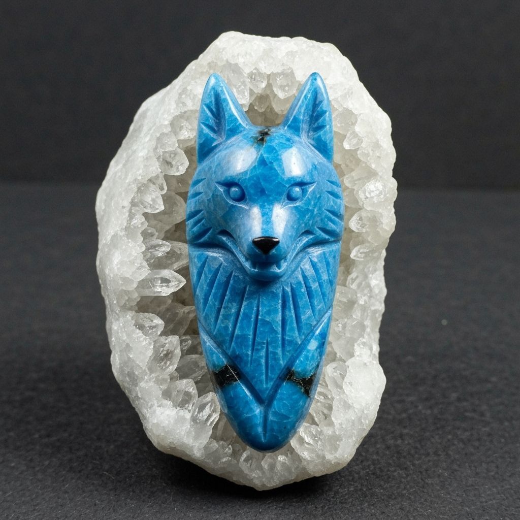 Coyote Talisman Carved in Blue Papagoite Gemstone