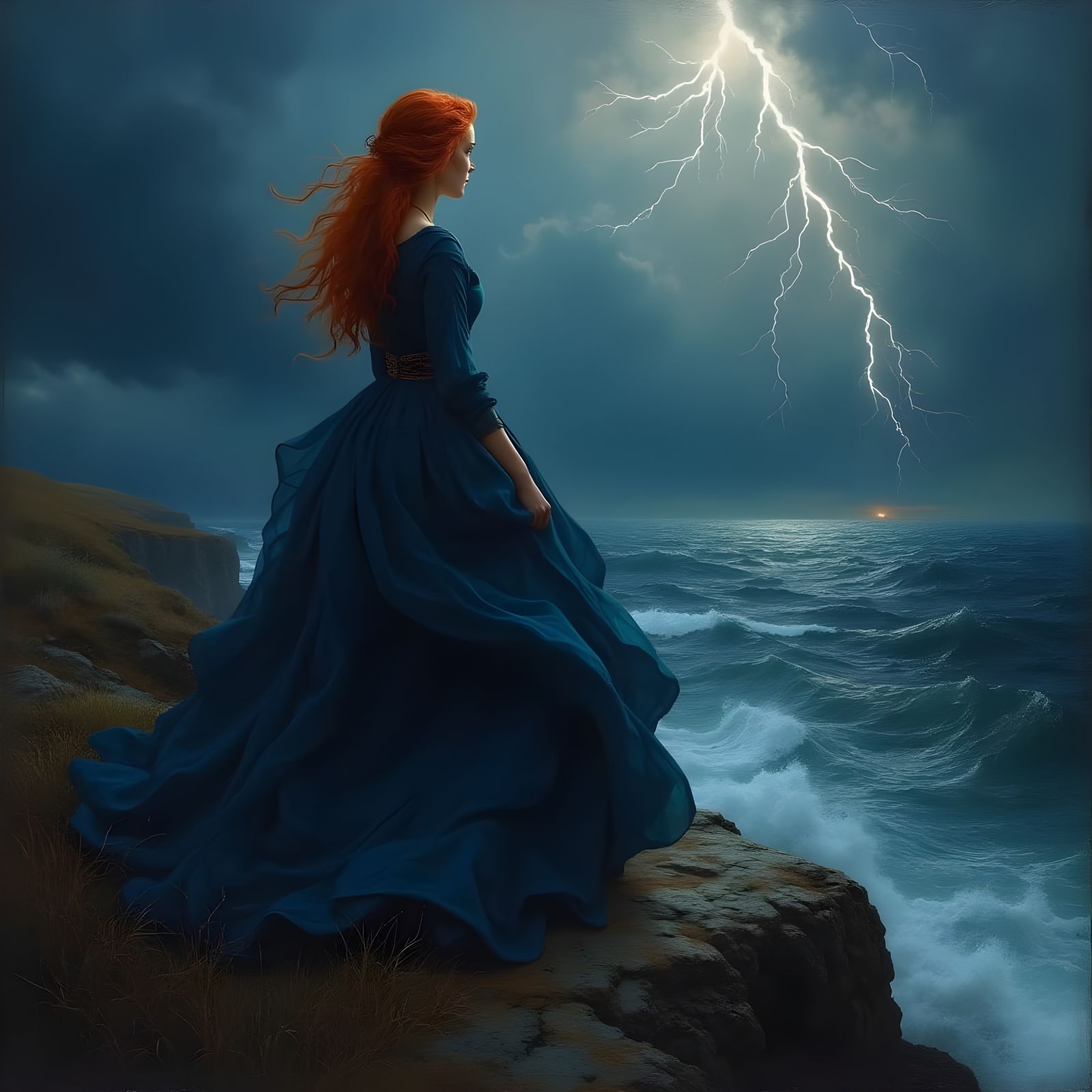 Woman on Cliff in Rembrandt Lighting