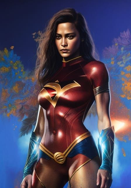 Detailed Portrait of Wonder Girl in Digital Painting Style