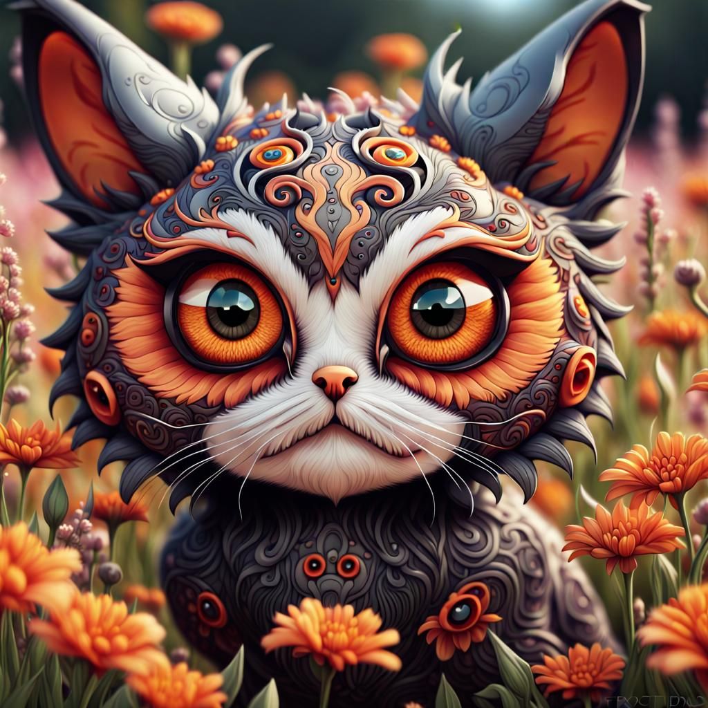 Cute Monster Cat with Tilted Head in Fantasy Art