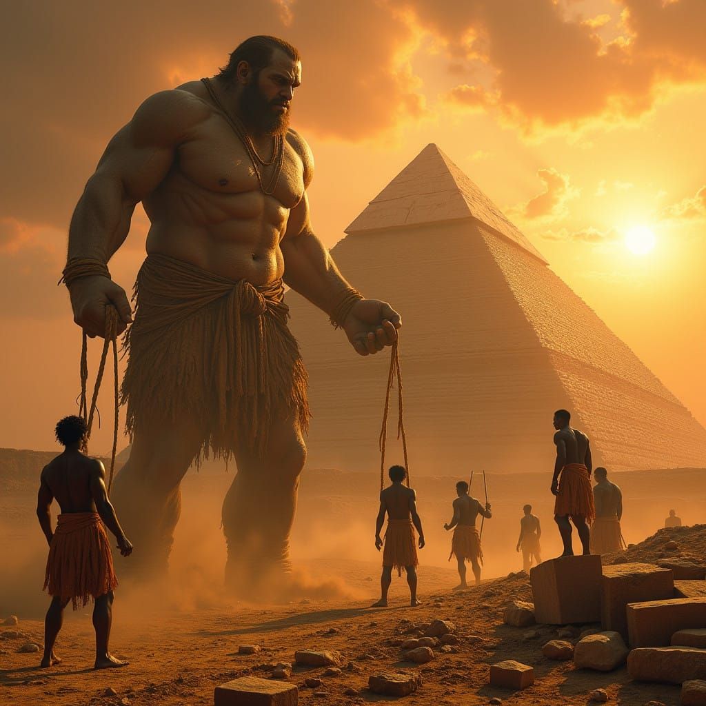 Ancient Giants Constructing the Great Pyramid of Giza in Gol...
