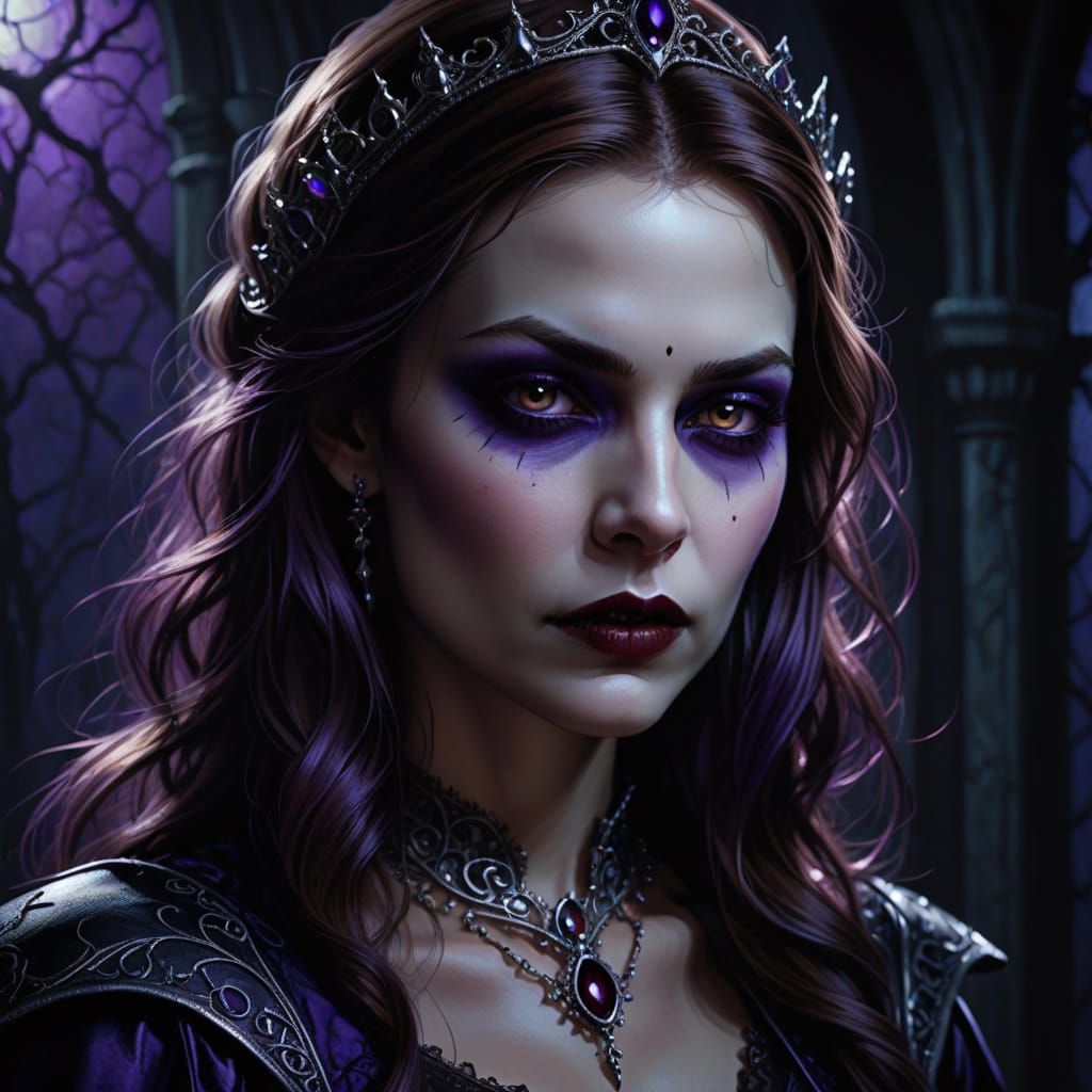 Gothic Vampire Queen Portrait in Purple and Silver