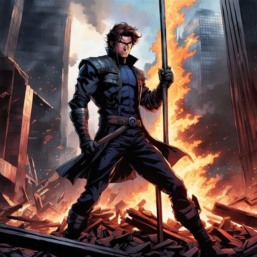 Gambit Action Scene in Anime Comic Style