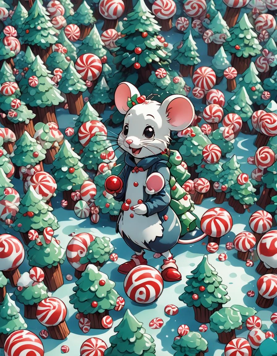 Winter Candyland Peppermint Mouse in Manga Scan Style