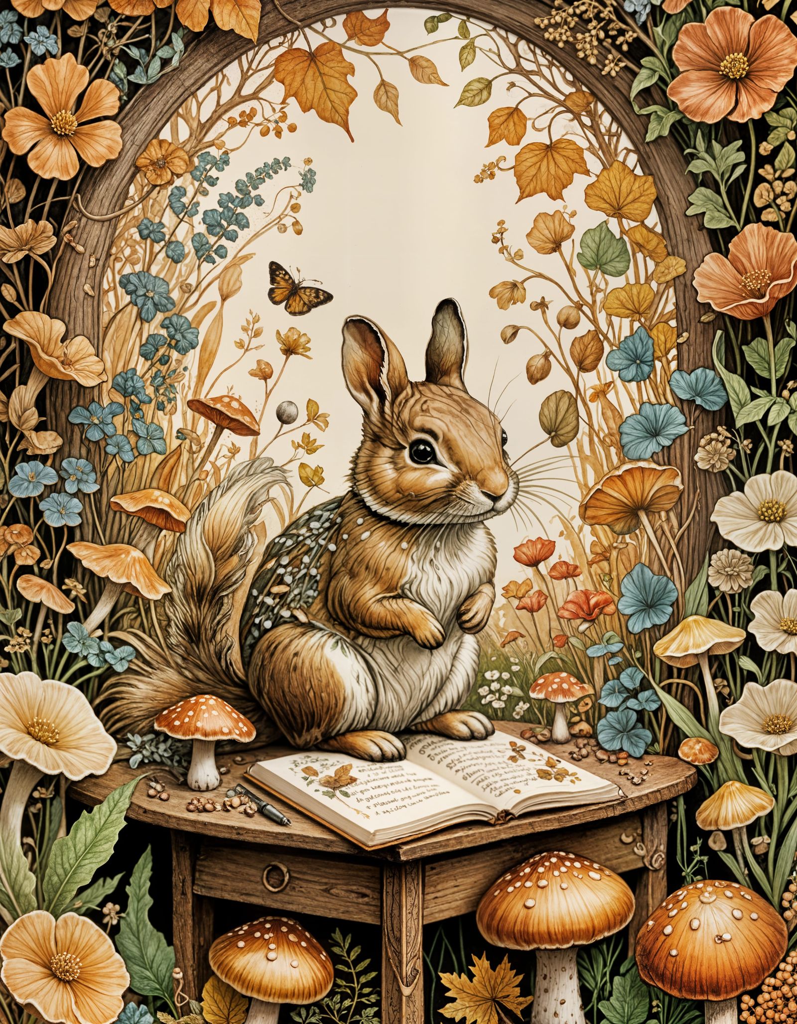 Earth Tones Autumn Scene with Whimsical Hybrid Creature