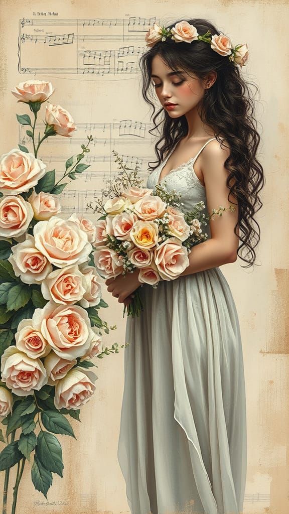 Elegant Shabby Chic Oil Painting with Distressed Patina and ...