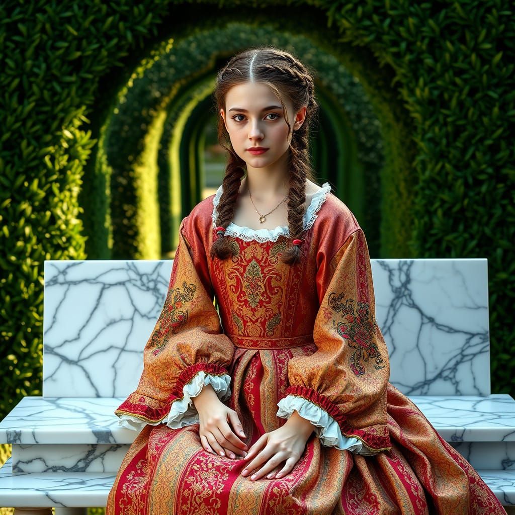 Surreal Medieval Maiden Enchants with Rich Brocade and Ruffl...