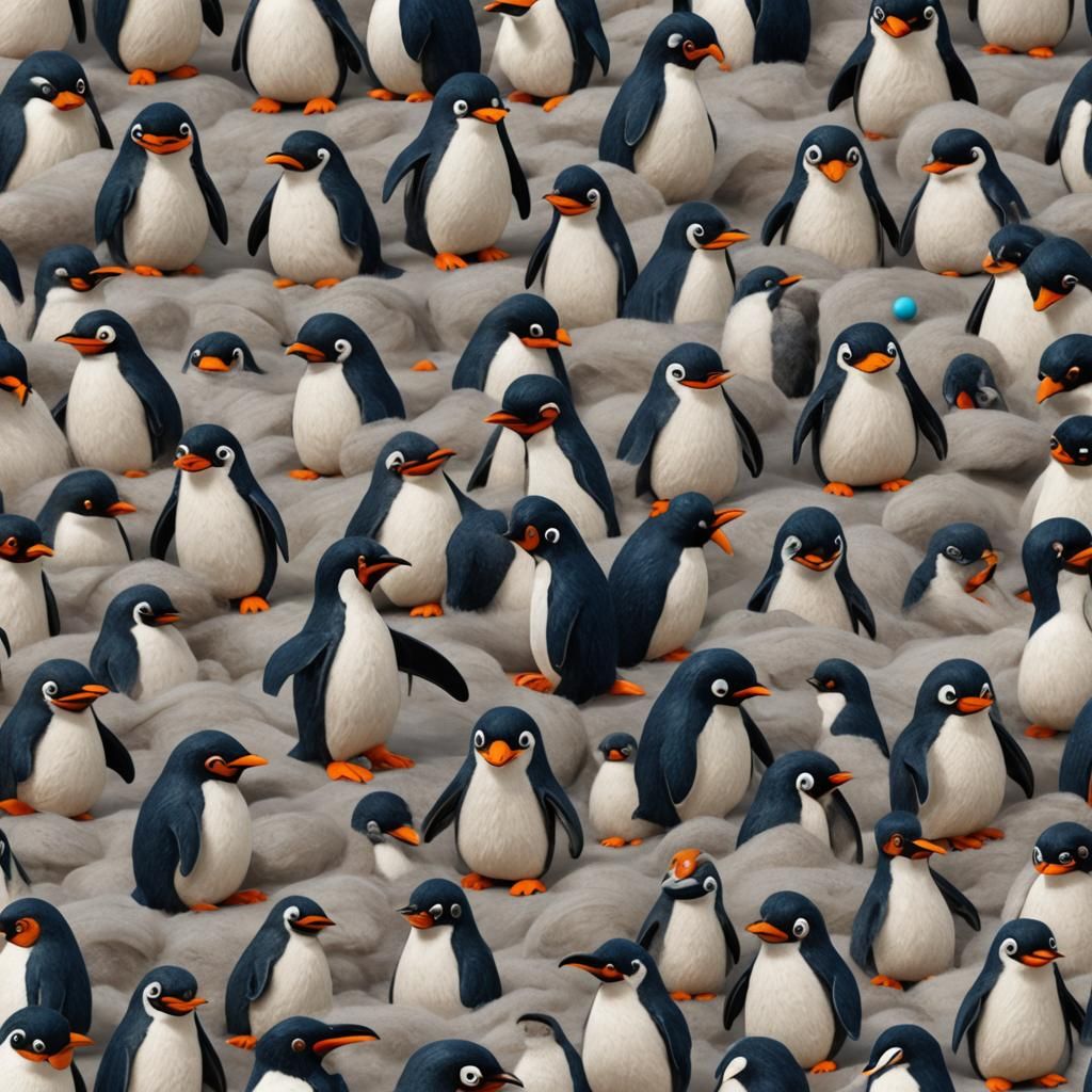 Whimsical Felted Penguin Toy: Detailed Matte Painting