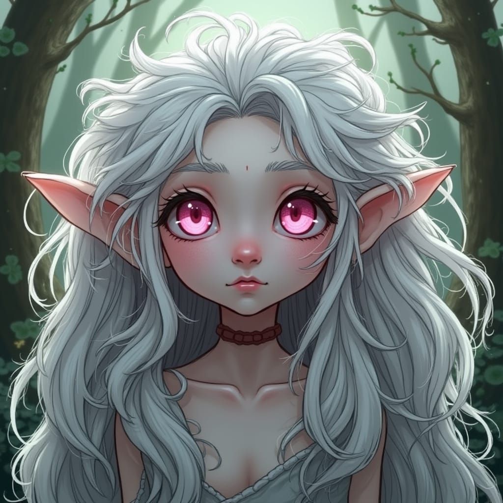 Albino Elf with Pink Eyes and Wild Hair
