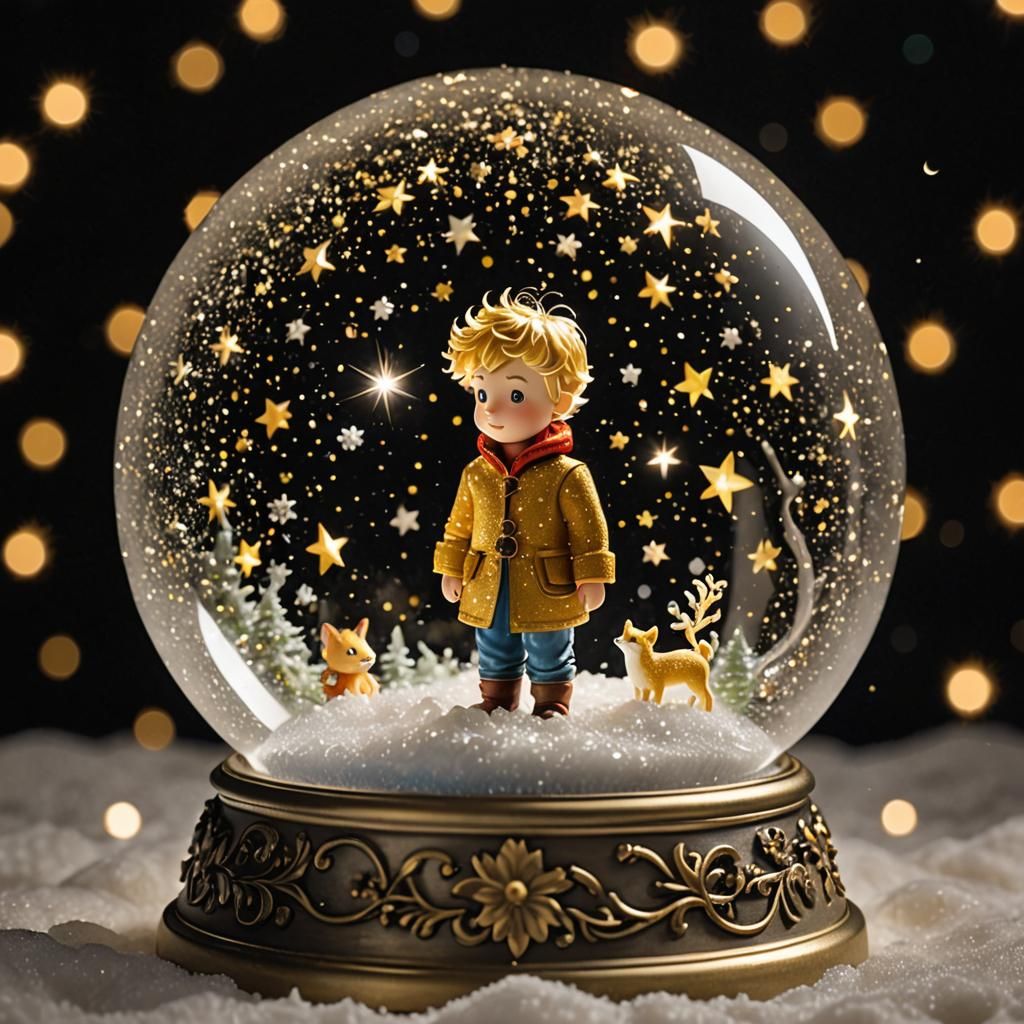 Little Prince Snow Globe with Silver Particle Stars