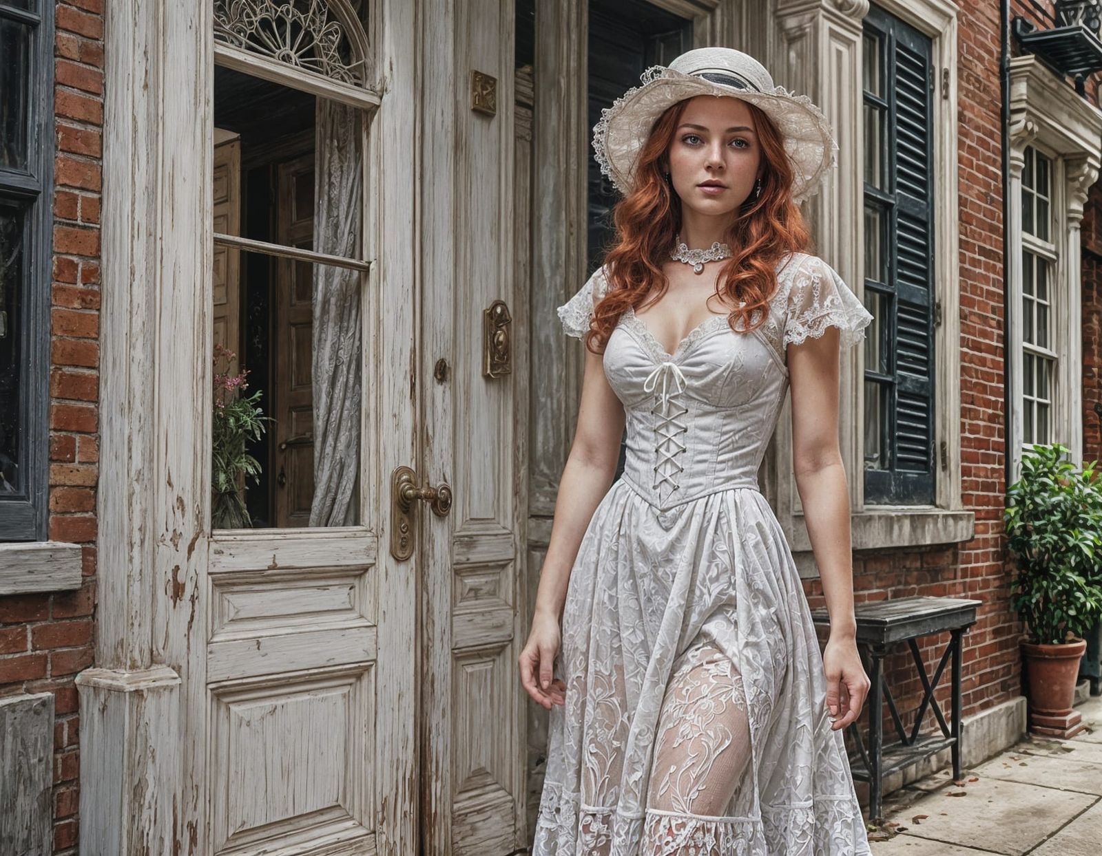 Woman in White Lace Dress, Oil Painting