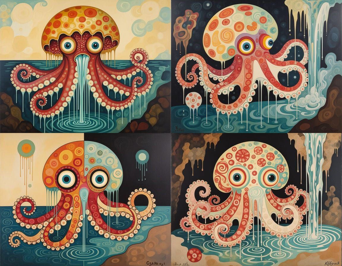 Surreal Octopus in Egon Schiele Painting Style