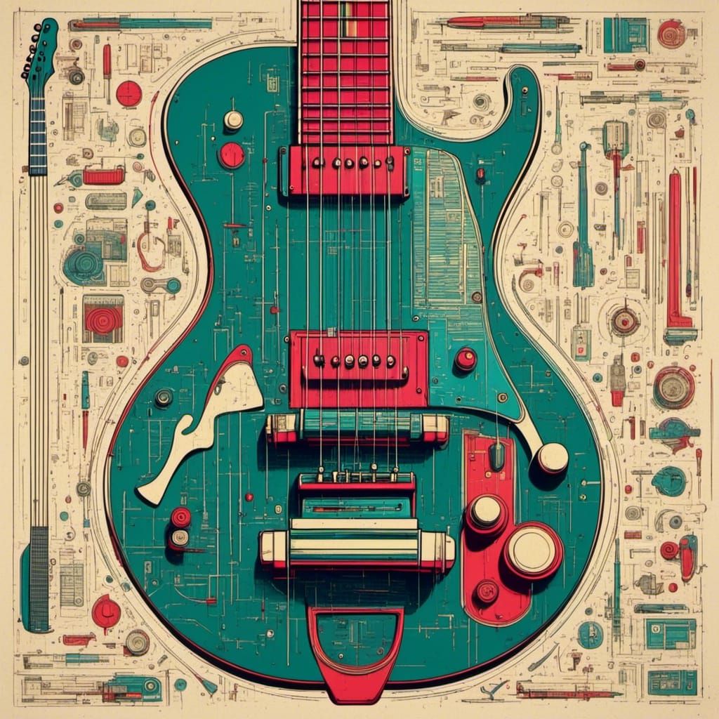 Retro-Futuristic Guitar in Pop Art Style