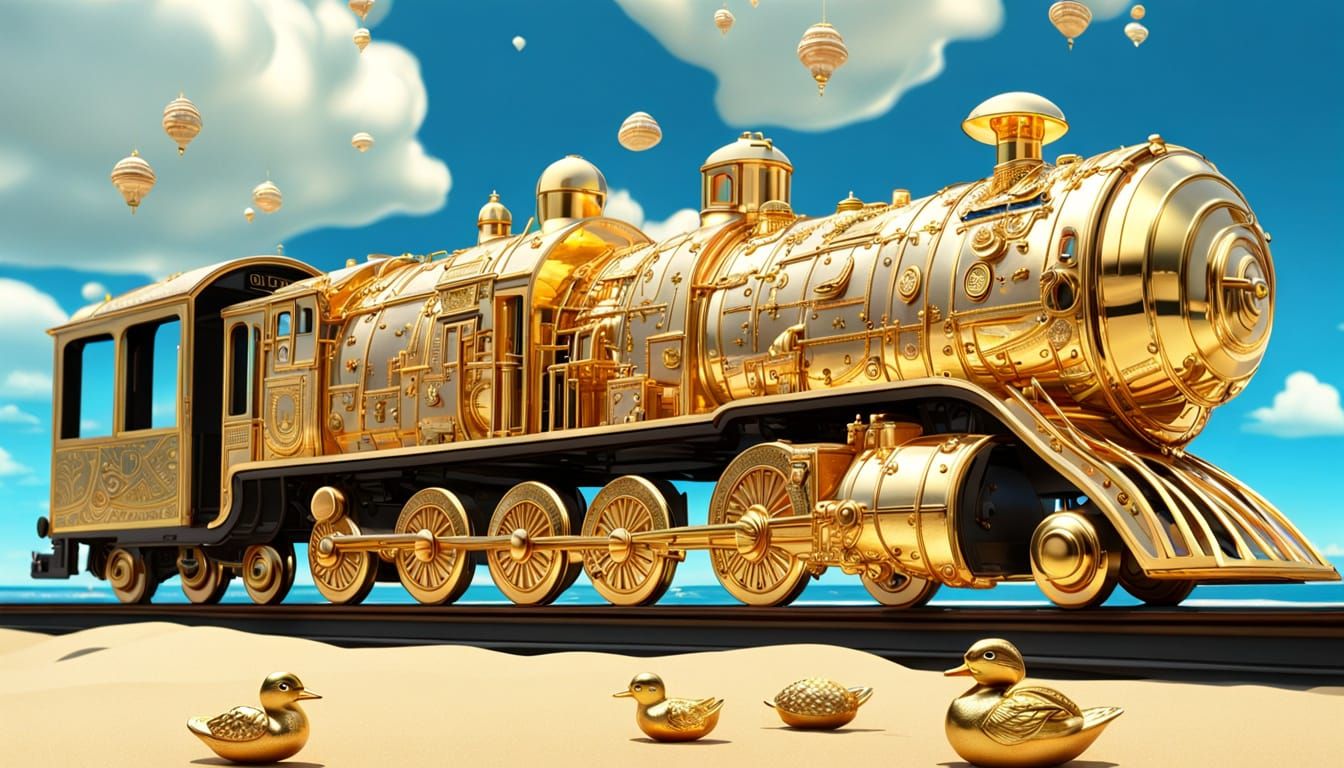Golden Train Chugs Along Beachside Tracks