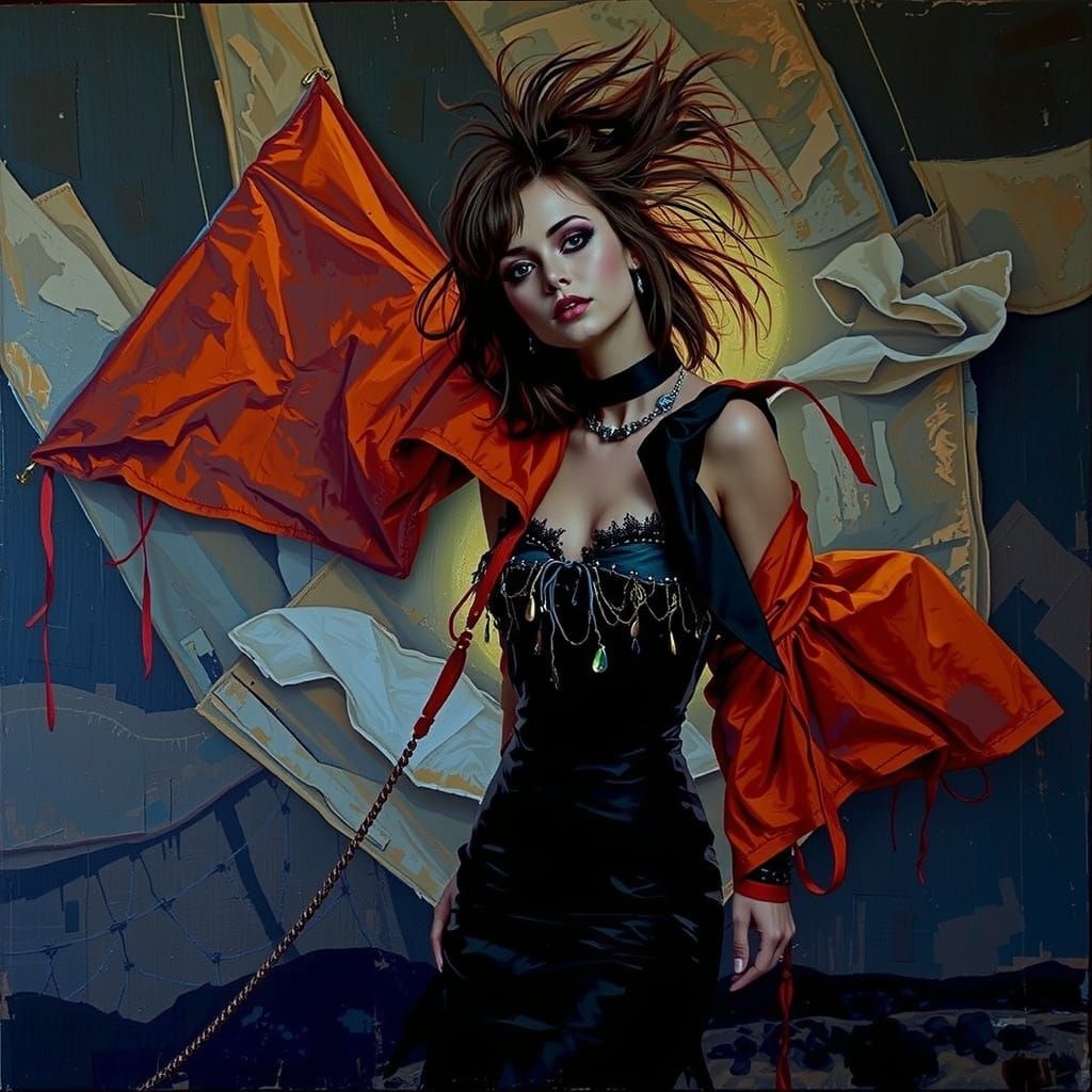 Tattered Glamour Woman on Windswept Moor at Twilight